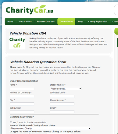 Charity Car Vehicle Donation Quotation Form Charity Car Vehicle Donation Quotation Form