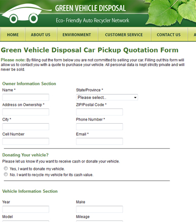 Green Vehicle Disposal Car Pickup Quotation Form Green Vehicle Disposal Car Pickup Quotation Form