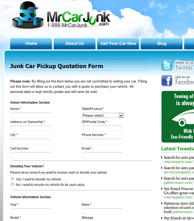 Mr Car Junk Car Pickup Quotation Form Mr Car Junk Car Pickup Quotation Form